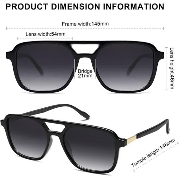 Retro Aviator Sunglasses Women Men UV400 Rectangle Fashion Shades Black Pink - Picture 5 of 7
